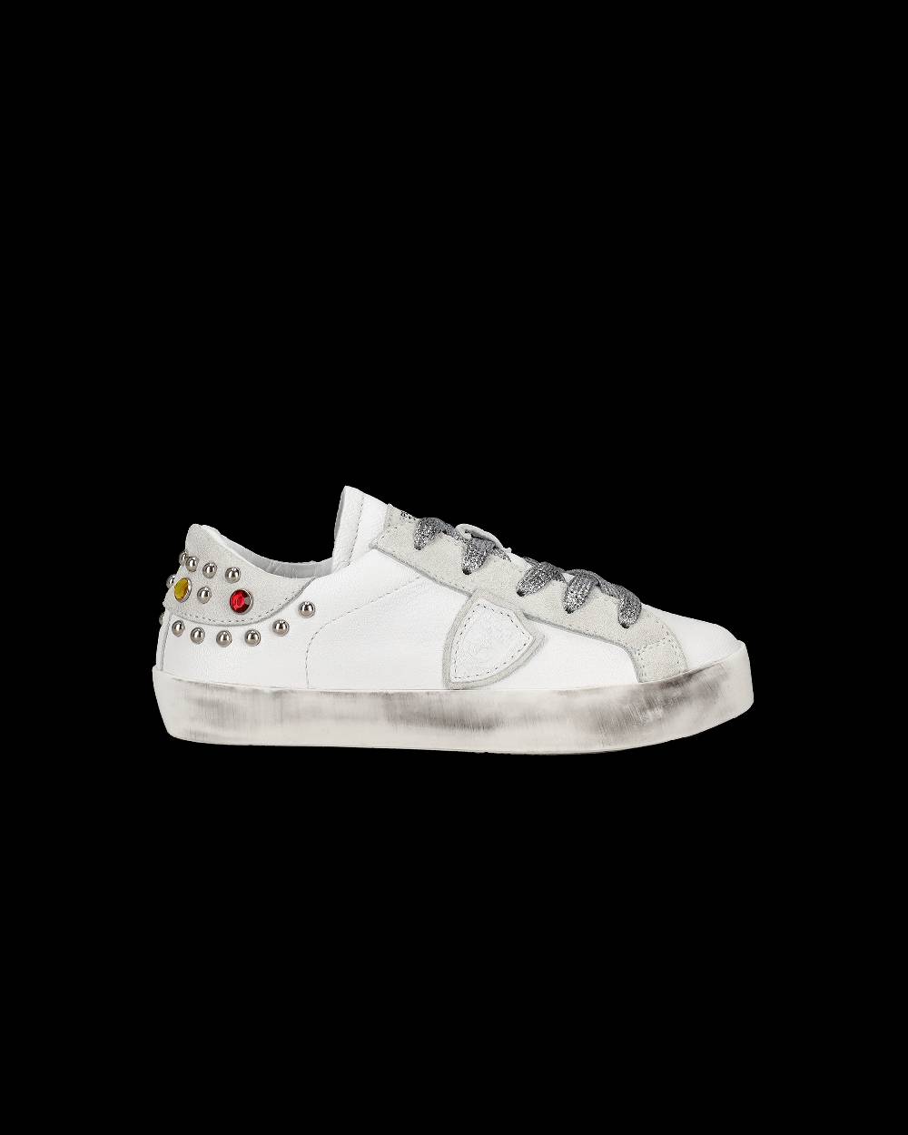 Philippe Model Sneakers Paris da Bambini Bianche e Grigie in Pelle Italy