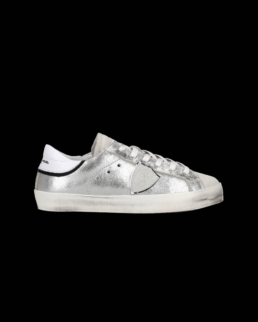 Philippe Model Sneakers Paris da Bambini Argento e Nere in Pelle Metal 2025