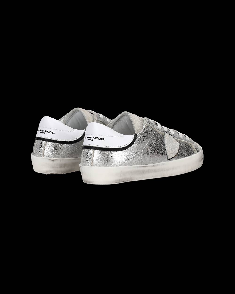 Philippe Model Sneakers Paris da Bambini Argento e Nere in Pelle Metal 2025