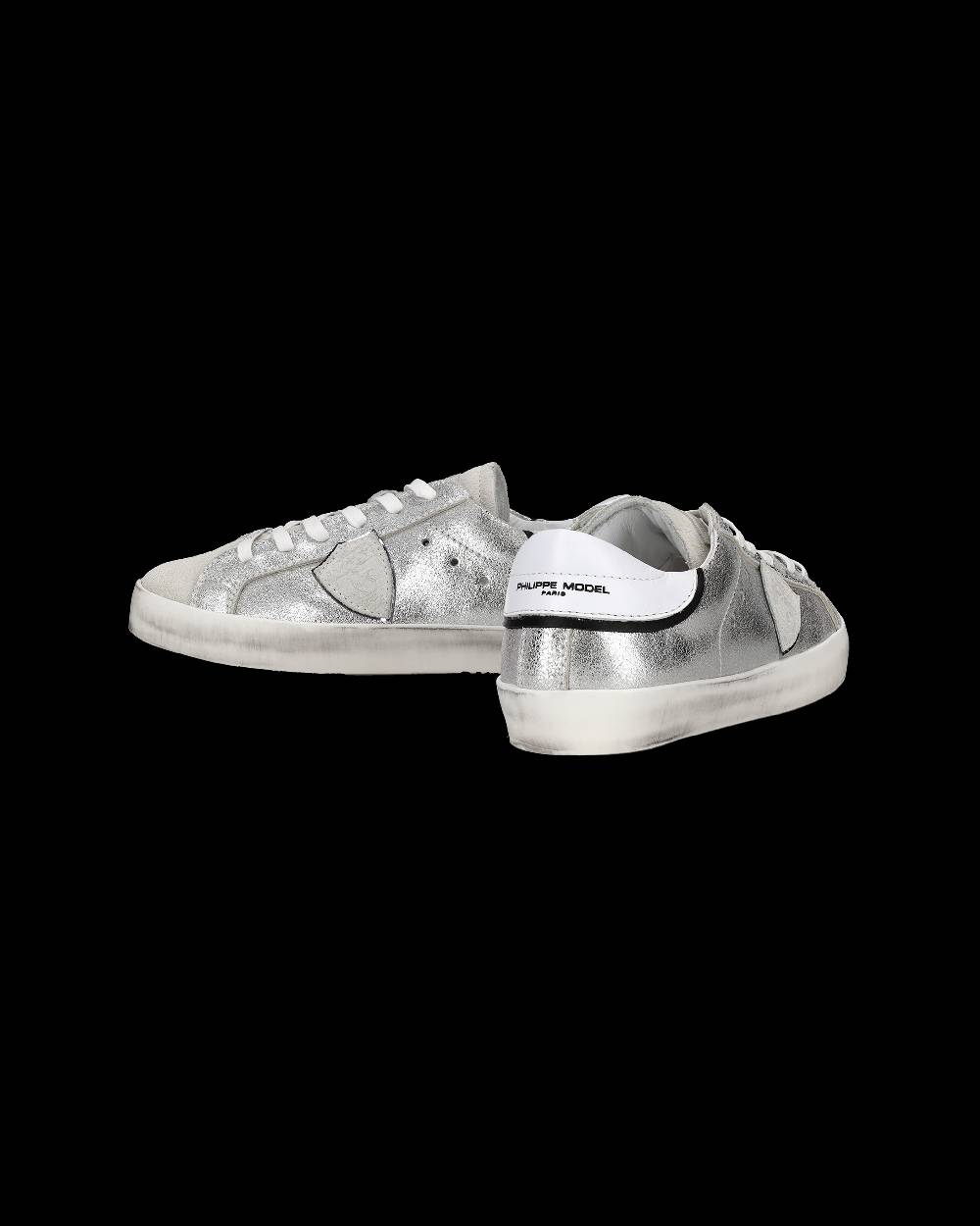 Philippe Model Sneakers Paris da Bambini Argento e Nere in Pelle Metal 2025