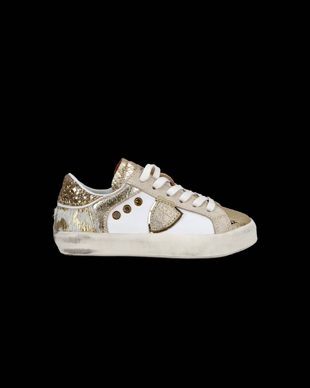 Philippe Model Baby Paris Low-Top Sneakers in Leather, White Gold Promozione