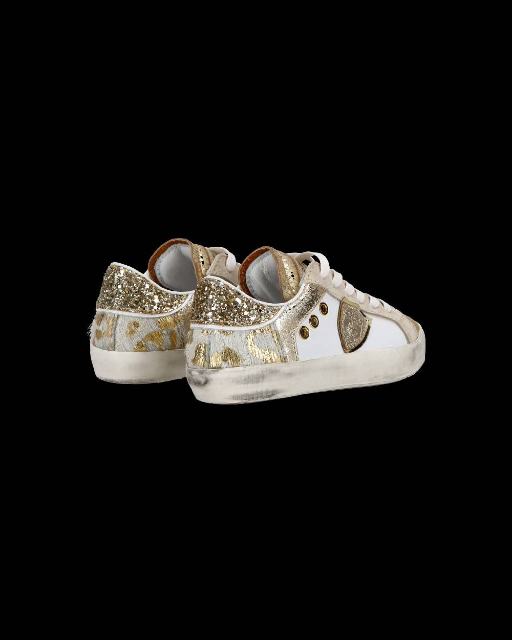 Philippe Model Baby Paris Low-Top Sneakers in Leather, White Gold Promozione
