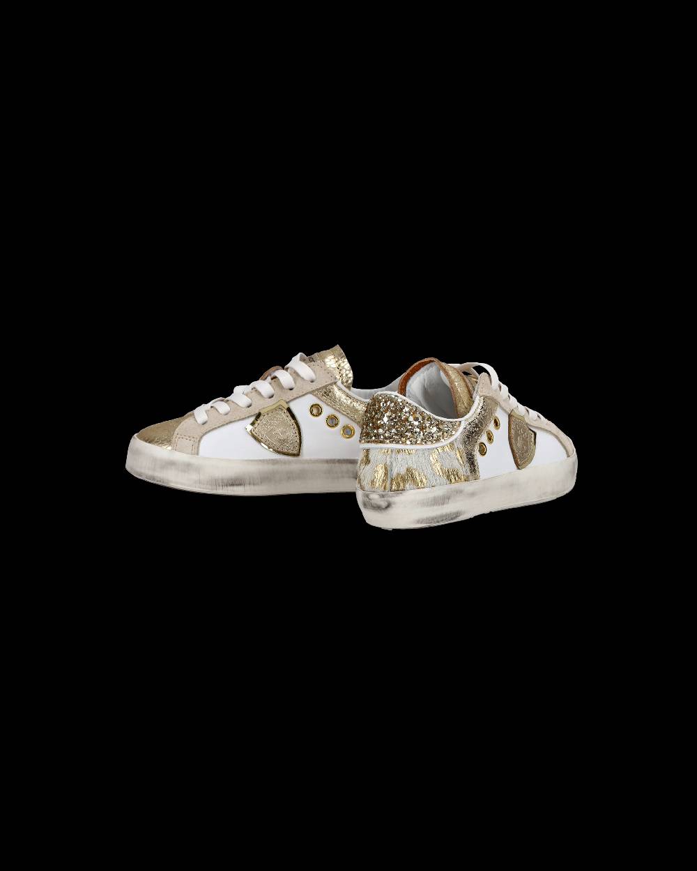 Philippe Model Baby Paris Low-Top Sneakers in Leather, White Gold Promozione