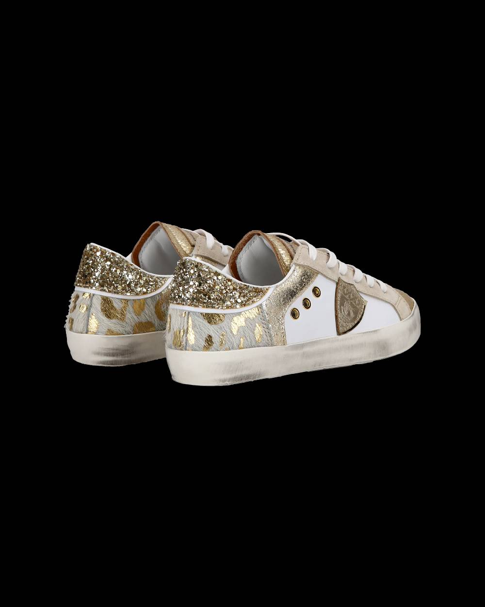 Philippe Model Sneakers basse Paris da Bambino in pelle, Bianco Oro Sconto