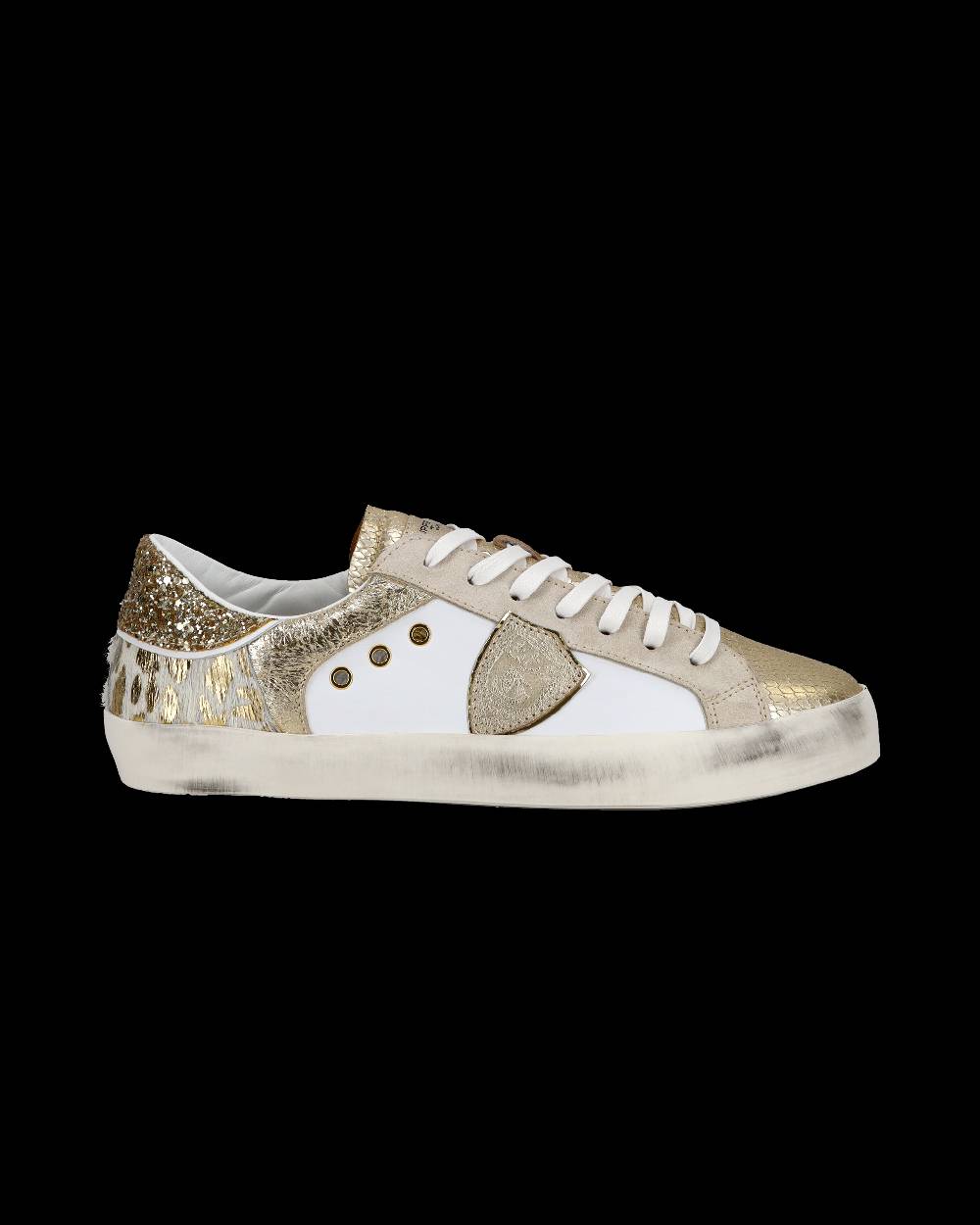 Philippe Model Sneakers basse Paris da Bambino in pelle, Bianco Oro Offerta
