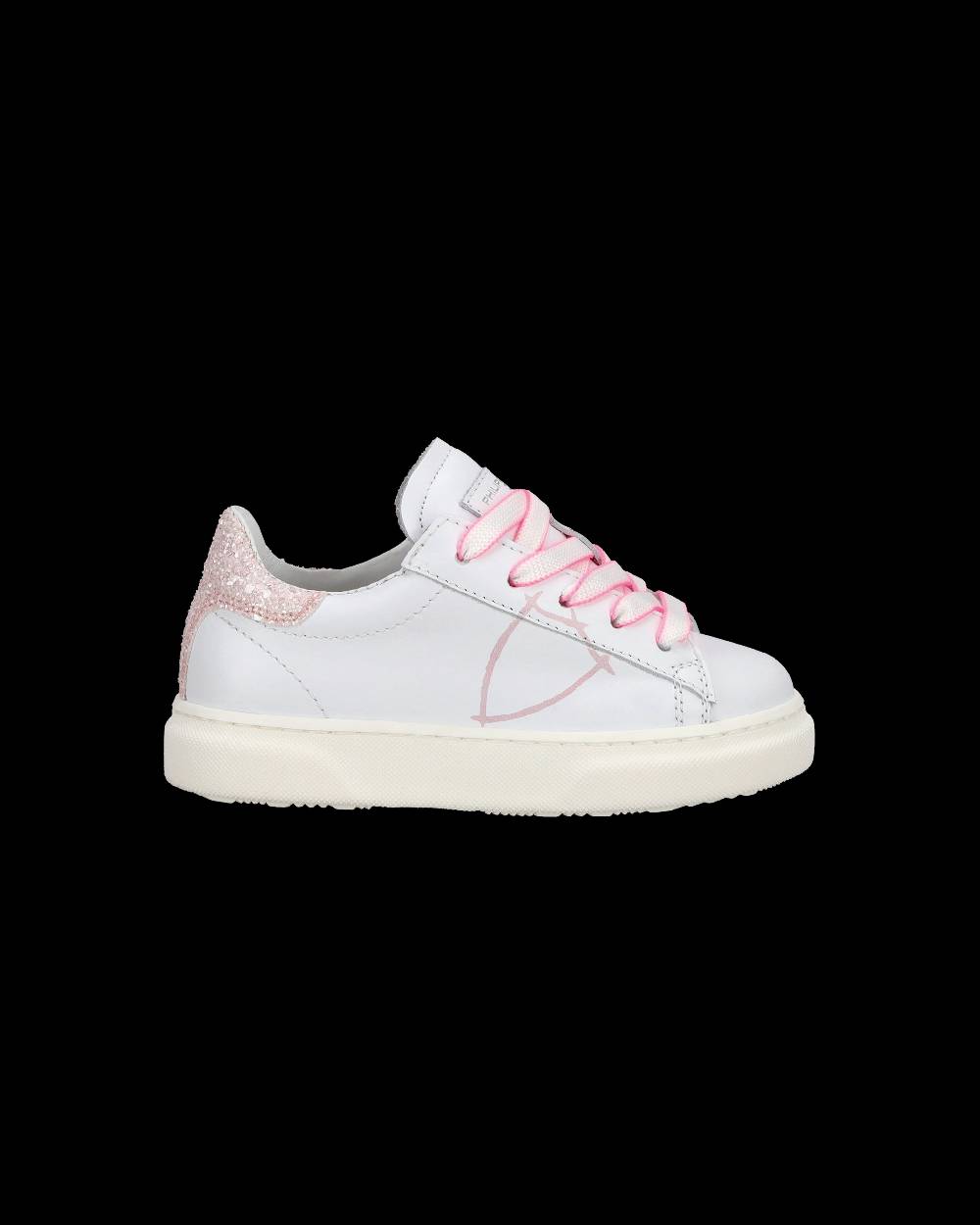 Philippe Model Baby Temple Low-Top Sneakers in Leather, White Pink In Vendita