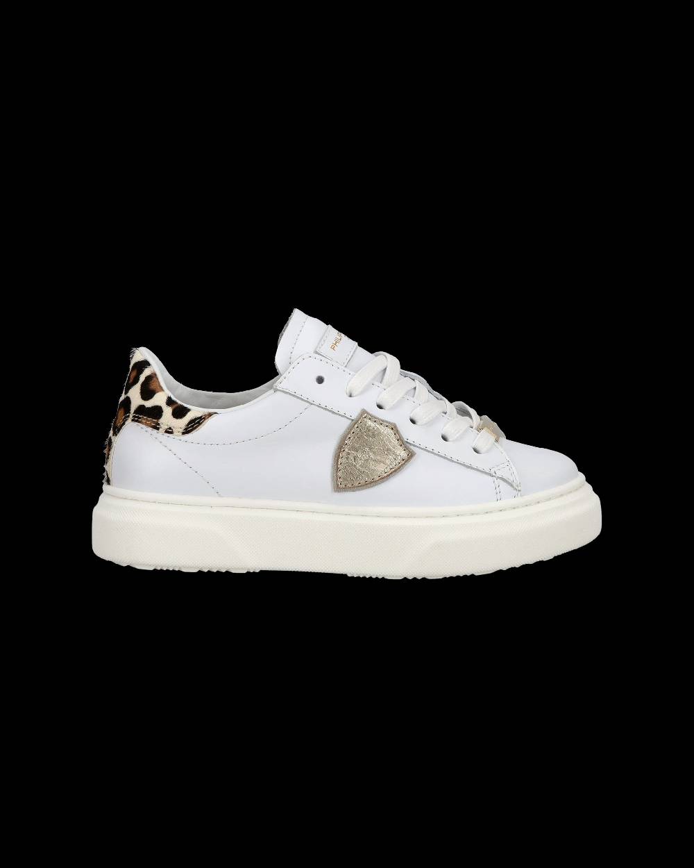 Philippe Model Junior Temple Low-Top Sneakers in Leather, White Pink Offerte