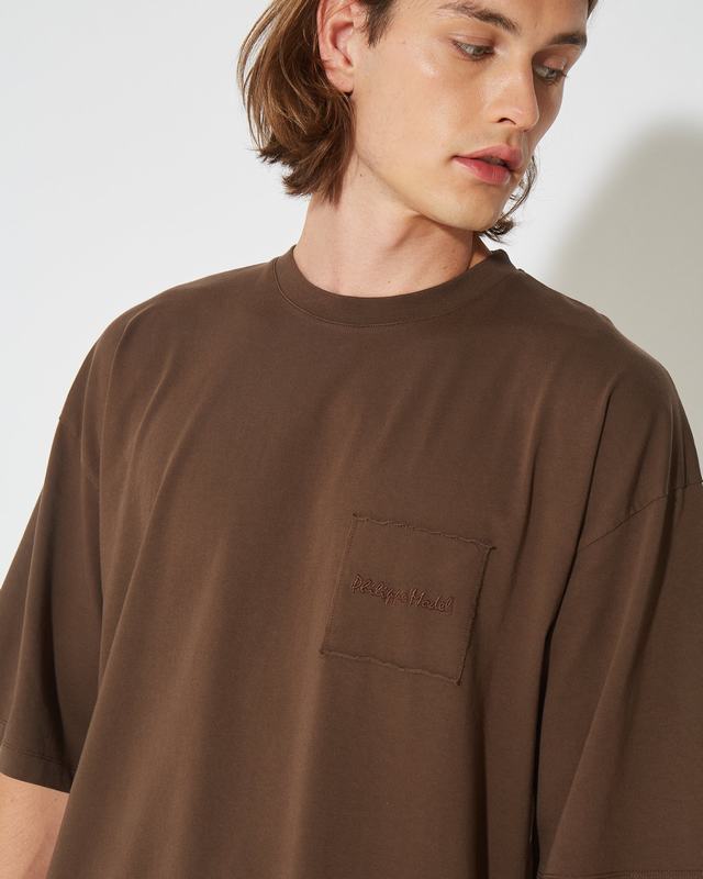 Philippe Model T-Shirt Maurice da Uomo Marrone Noce in Jersey Nuova