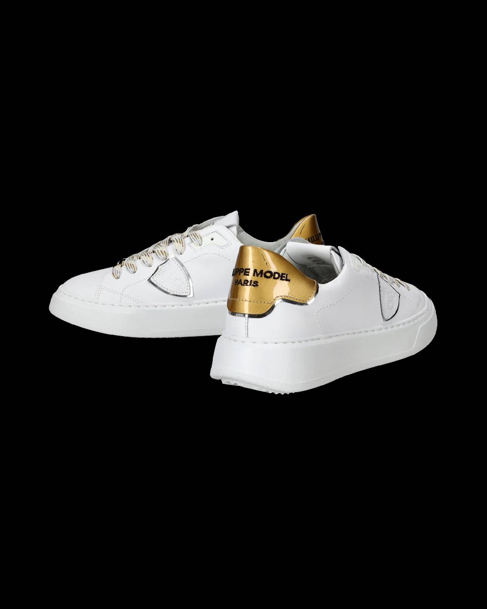 Philippe Model Sneakers Temple da Donna Bianche e Oro in Pelle E Vernice Offerte