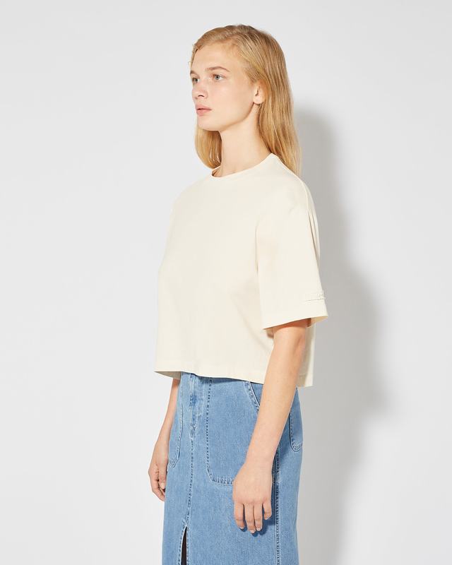 Philippe Model T-Shirt Cropped Marion da Donna Beige ecru in Jersey Nuovo