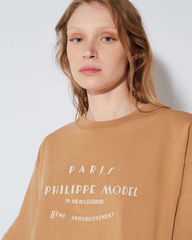Philippe Model T-shirt cropped Marion da Donna Marrone in Jersey Soddisfazione Garantita