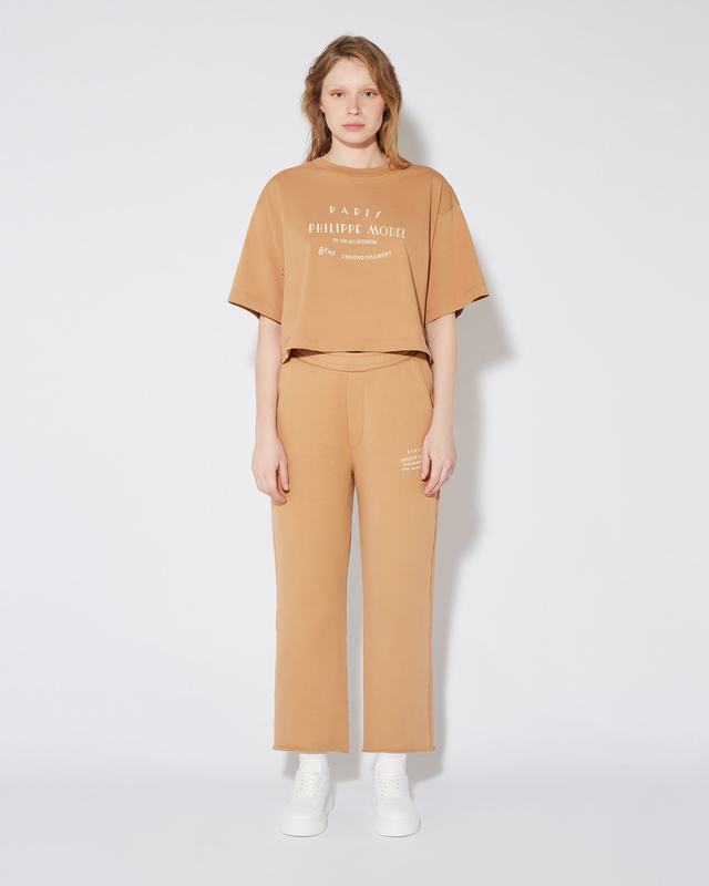 Philippe Model T-shirt cropped Marion da Donna Marrone in Jersey Soddisfazione Garantita