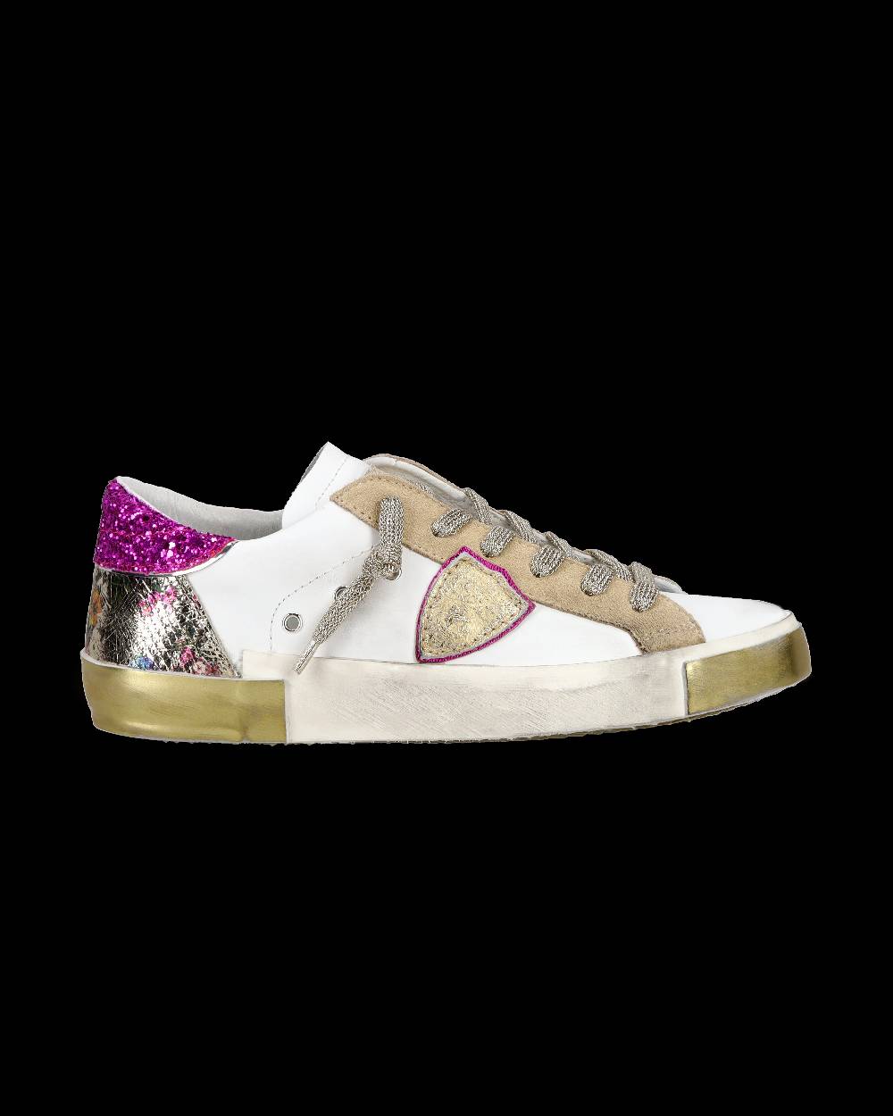 Philippe Model Sneaker casual Prsx da donna in pelle - Bianco e fucsia In Saldo
