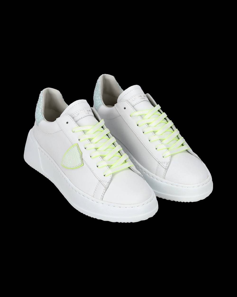 Philippe Model Sneakers casual Tres Temple da donna in pelle e glitter - Bianco e rosa