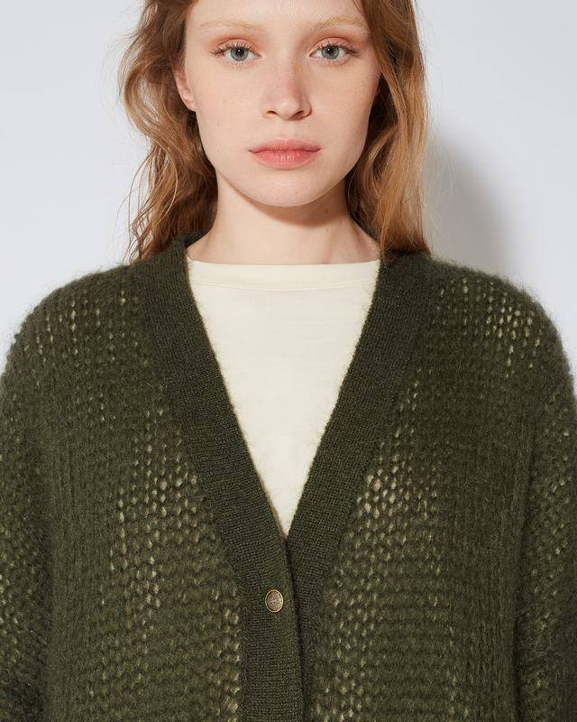 Philippe Model Cardigan Roxane da Donna Verde militare in Lana Mohair Offerta Pasqua