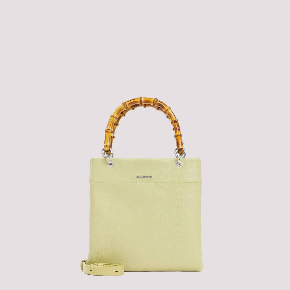 JIL SANDER  Shopper Piccola in Pelle Verde con Manico in Bamboo JIL SANDER Vendita Calda