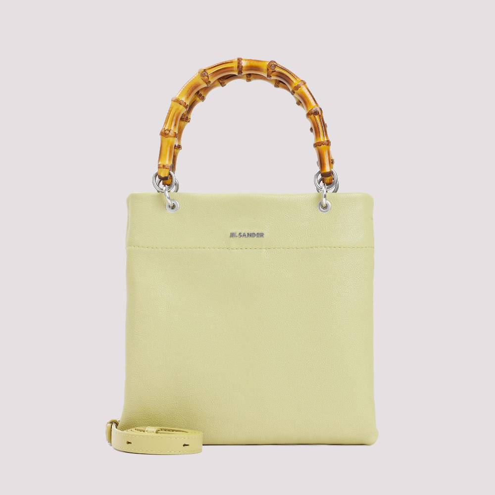 JIL SANDER  Shopper Piccola in Pelle Verde con Manico in Bamboo JIL SANDER Vendita Calda