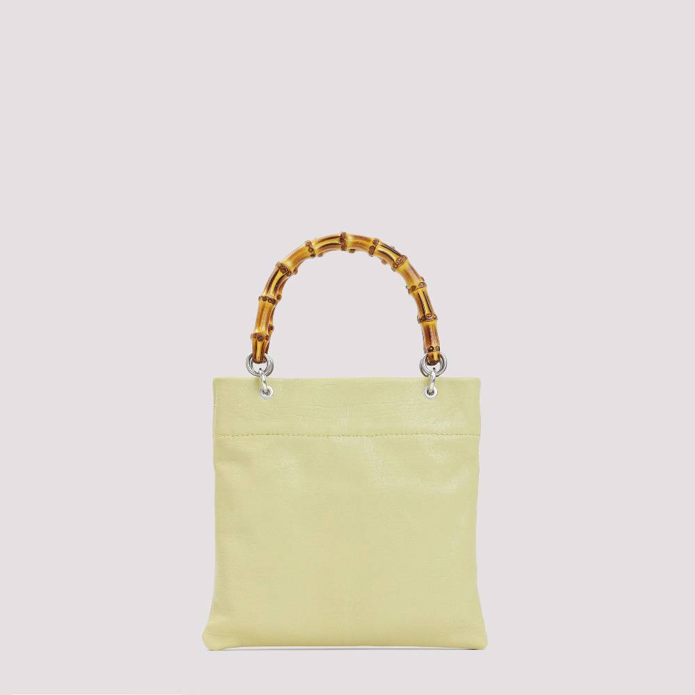 JIL SANDER  Shopper Piccola in Pelle Verde con Manico in Bamboo JIL SANDER Vendita Calda