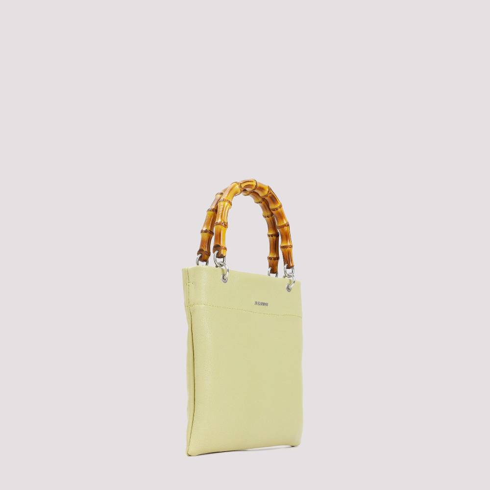 JIL SANDER  Shopper Piccola in Pelle Verde con Manico in Bamboo JIL SANDER Vendita Calda