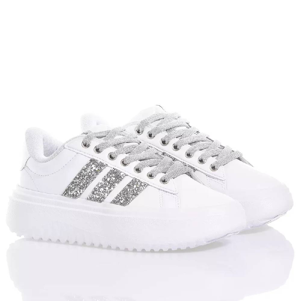 ADIDAS  Sneakers Adidas da Donna Piattaforma Bianco Argento in Eco-Pelle Italia