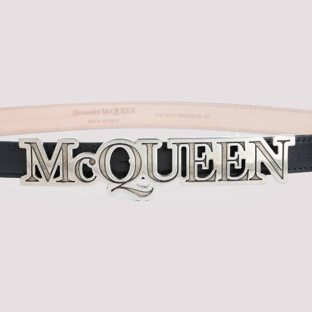 ALEXANDER MCQUEEN  Cintura di Pelle Nera Alexander McQueen con Fibbia Logo Qualità