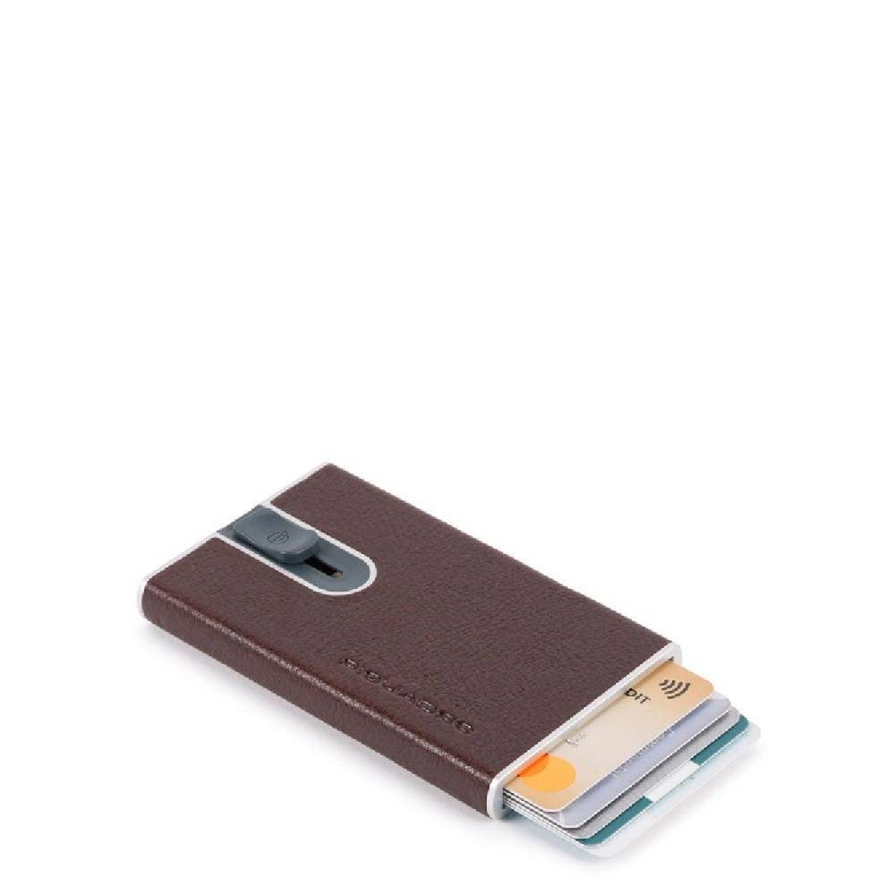PIQUADRO  Portacarte Piquadro in Pelle Marrone Scuro e Metallo con Protezione RFID Moda