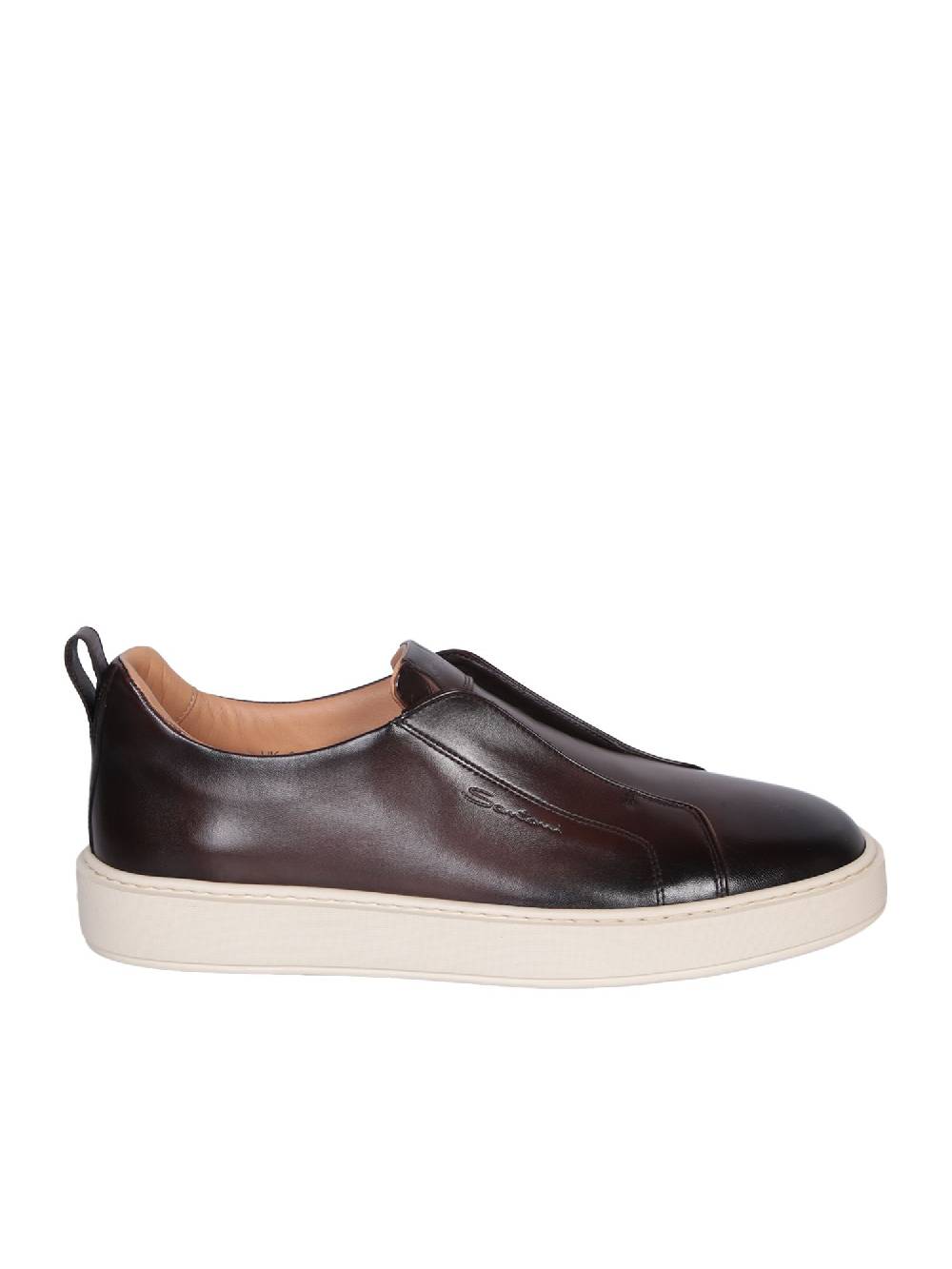 SANTONI  Sneakers in Pelle Marrone Uomo SANTONI