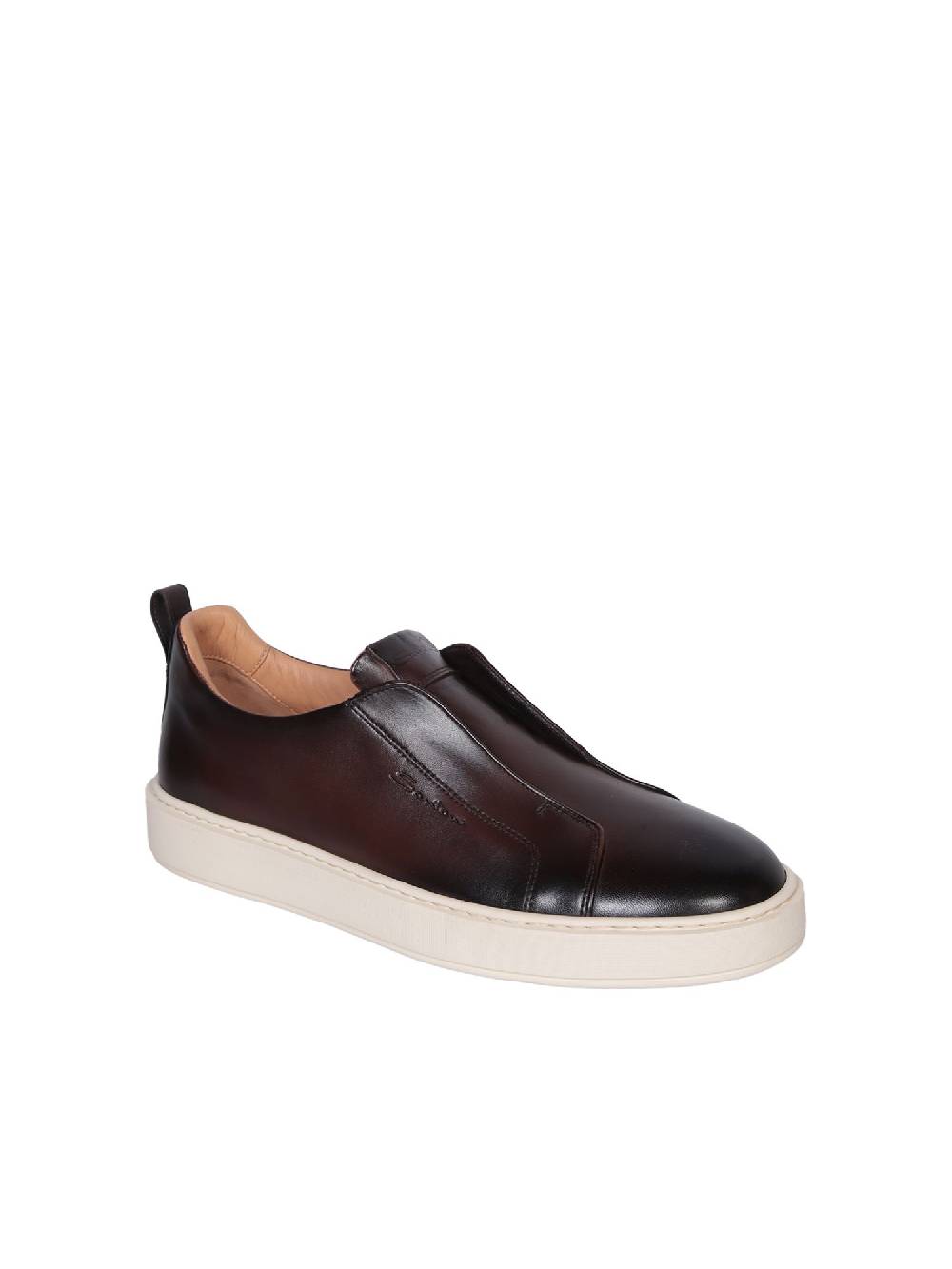 SANTONI  Sneakers in Pelle Marrone Uomo SANTONI Promozione