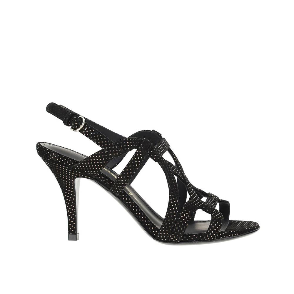 SALVATORE FERRAGAMO  Sandali con Tacco in Pelle Nera Salvatore Ferragamo