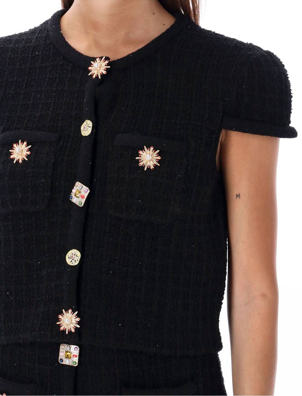 SELF PORTRAIT  Top Maglia Nero con Pulsanti Gioiello e Paillettes Self-Portrait Outlet