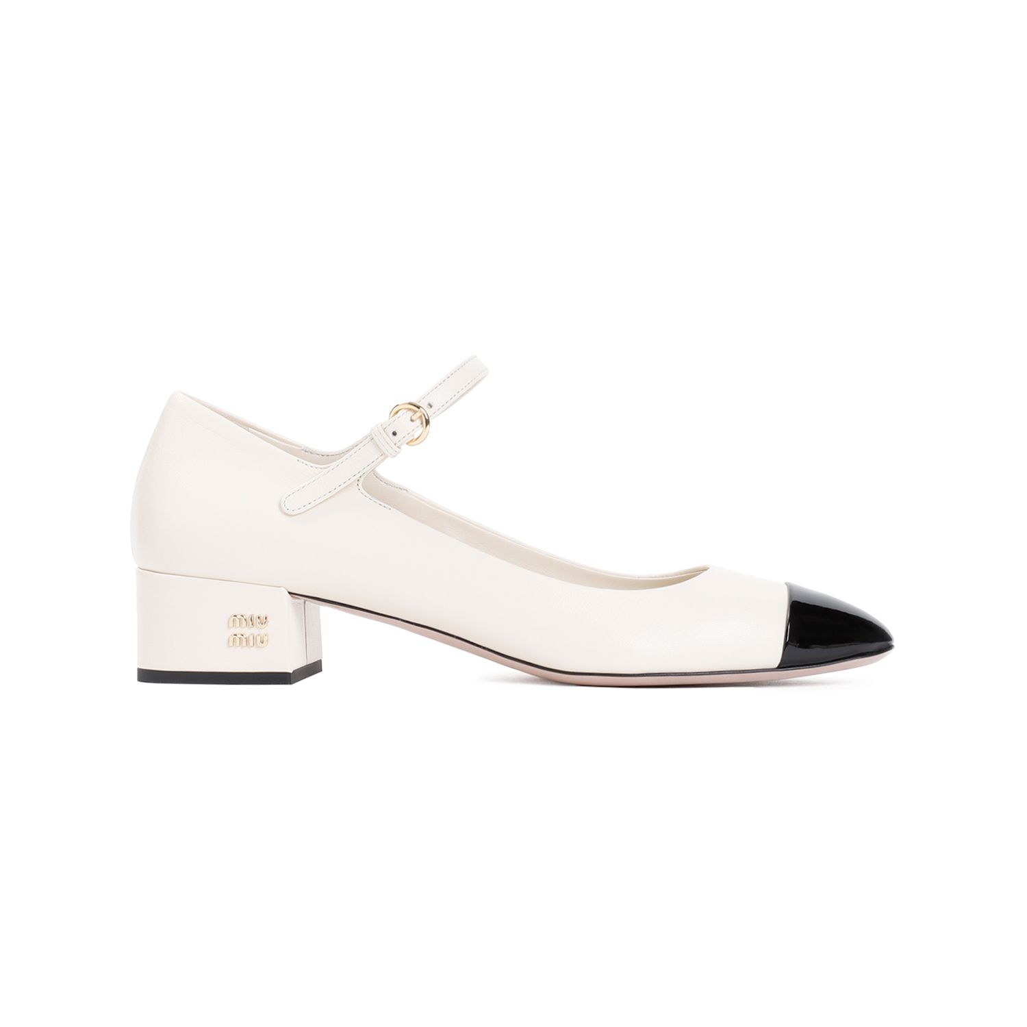 MIU MIU  Decollete in Pelle Color Nude MIU MIU con Tacco Logo Metallico