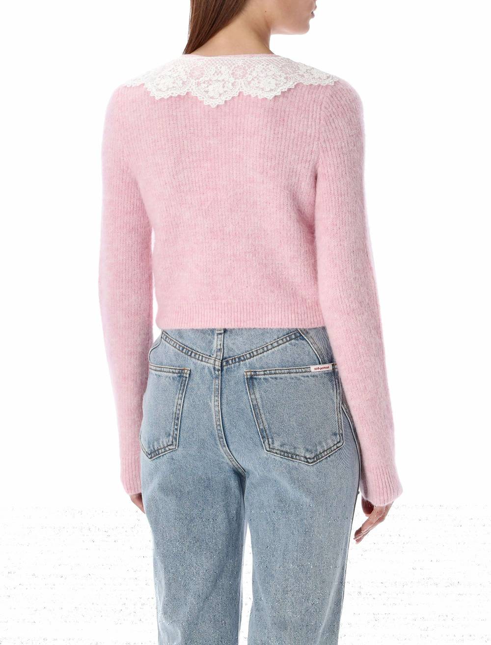 SELF PORTRAIT  Cardigan Angora Rosa con Colletto in Pizzo Self-Portrait Hotsell