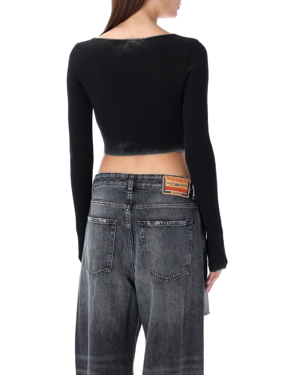 DIESEL KIDS  Cardigan Corto Diesel M-Latina Nero a Costine con Scollo a V Saldi Di Fabbrica
