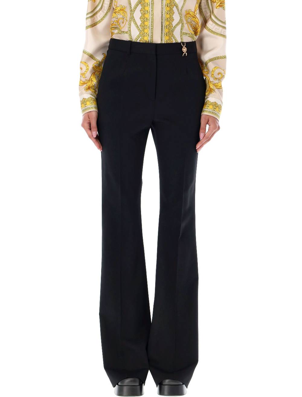 VERSACE  Pantaloni Svasati in Lana a Vita Alta Versace