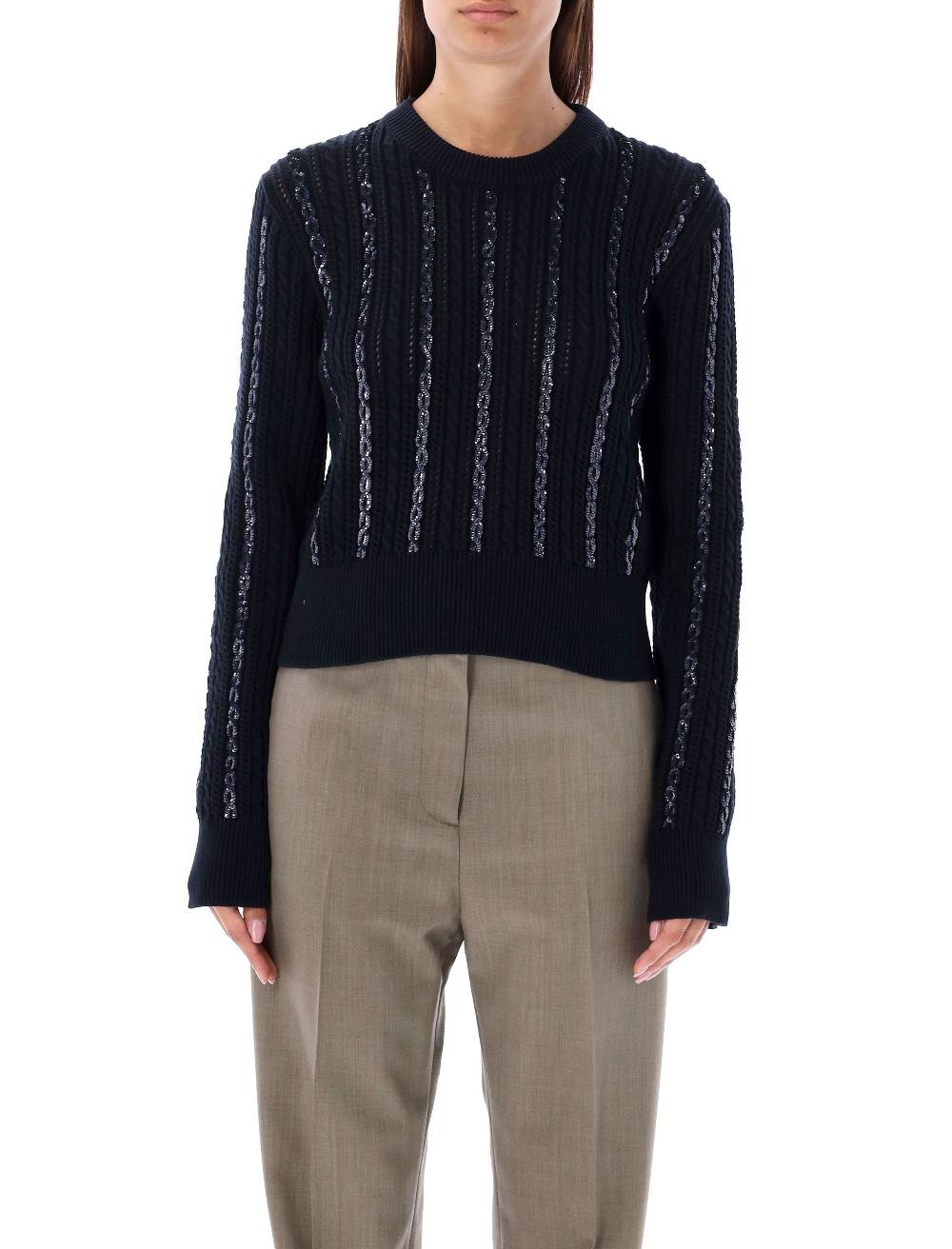 GOLDEN GOOSE Maglione di Cotone a Trecce con Paillettes Golden Goose - Blu Scuro