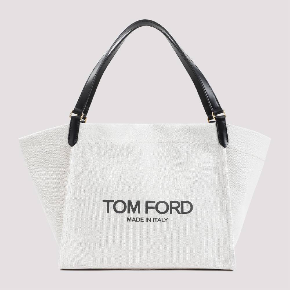 TOM FORD  Borsa Tote Shopper Cotone e Pelle Nera Tom Ford Moda