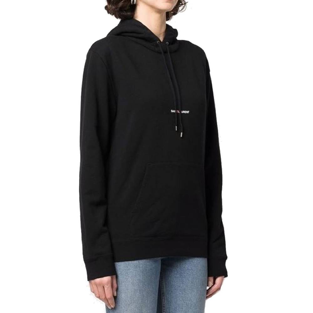 SAINT LAURENT  Felpa con Cappuccio Nera Logo SAINT LAURENT in Cotone per Donna Vendita