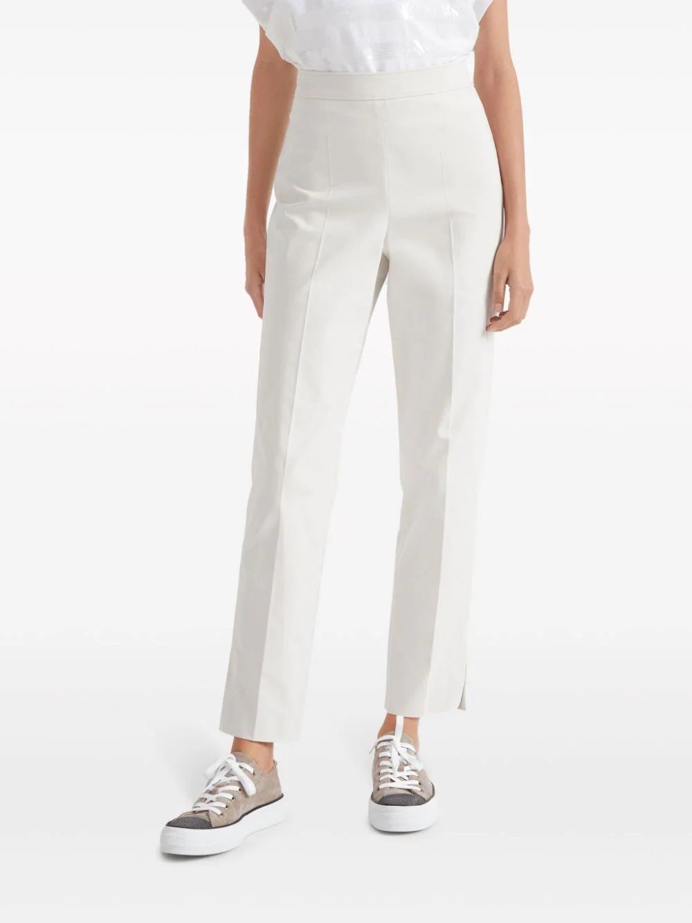 BRUNELLO CUCINELLI  Pantaloni Donna Bianchi in Cotone Elasticizzato Brunello Cucinelli Acquista Ora