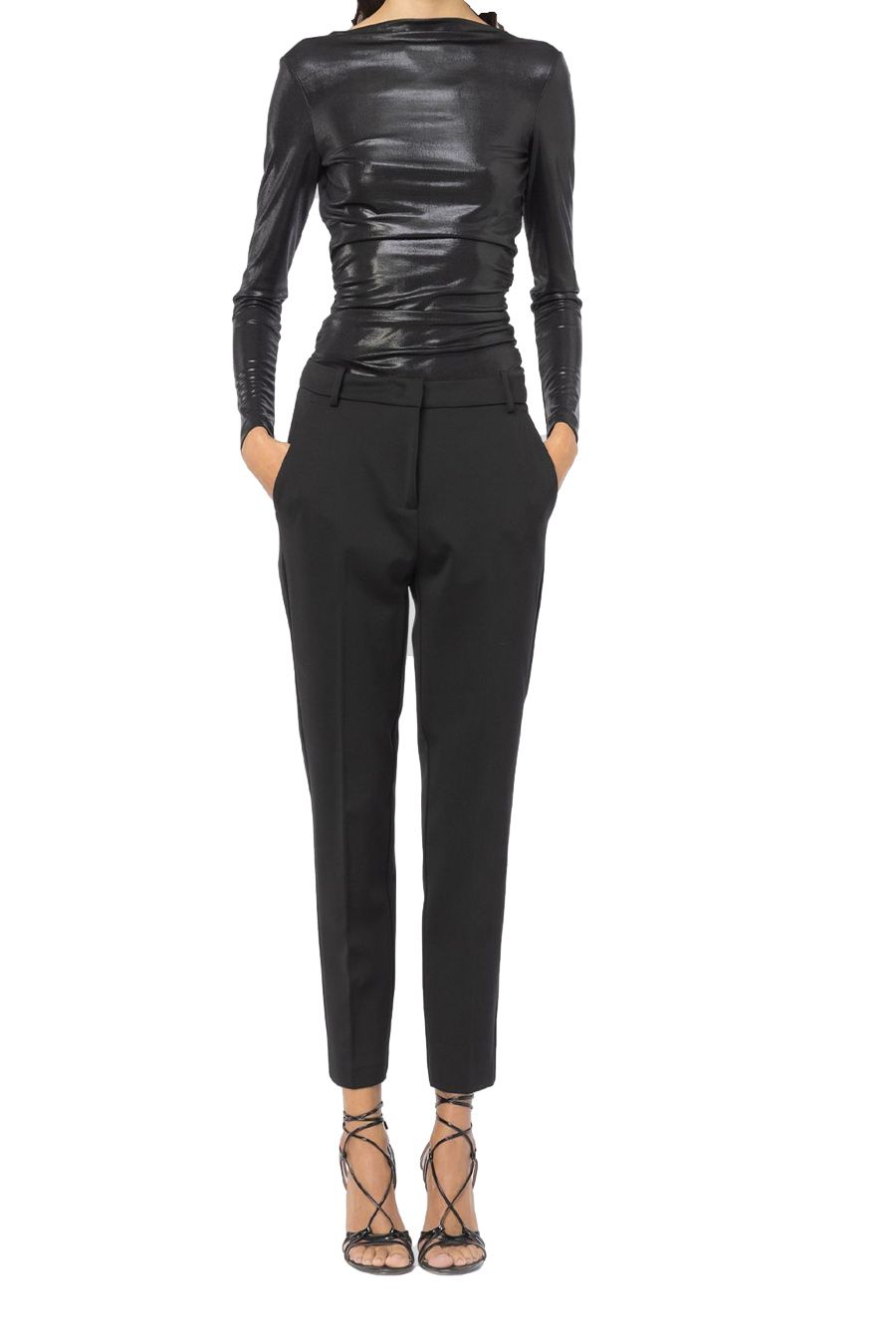 PINKO  Pantaloni Neri in Misto Viscosa PINKO da Donna Novità