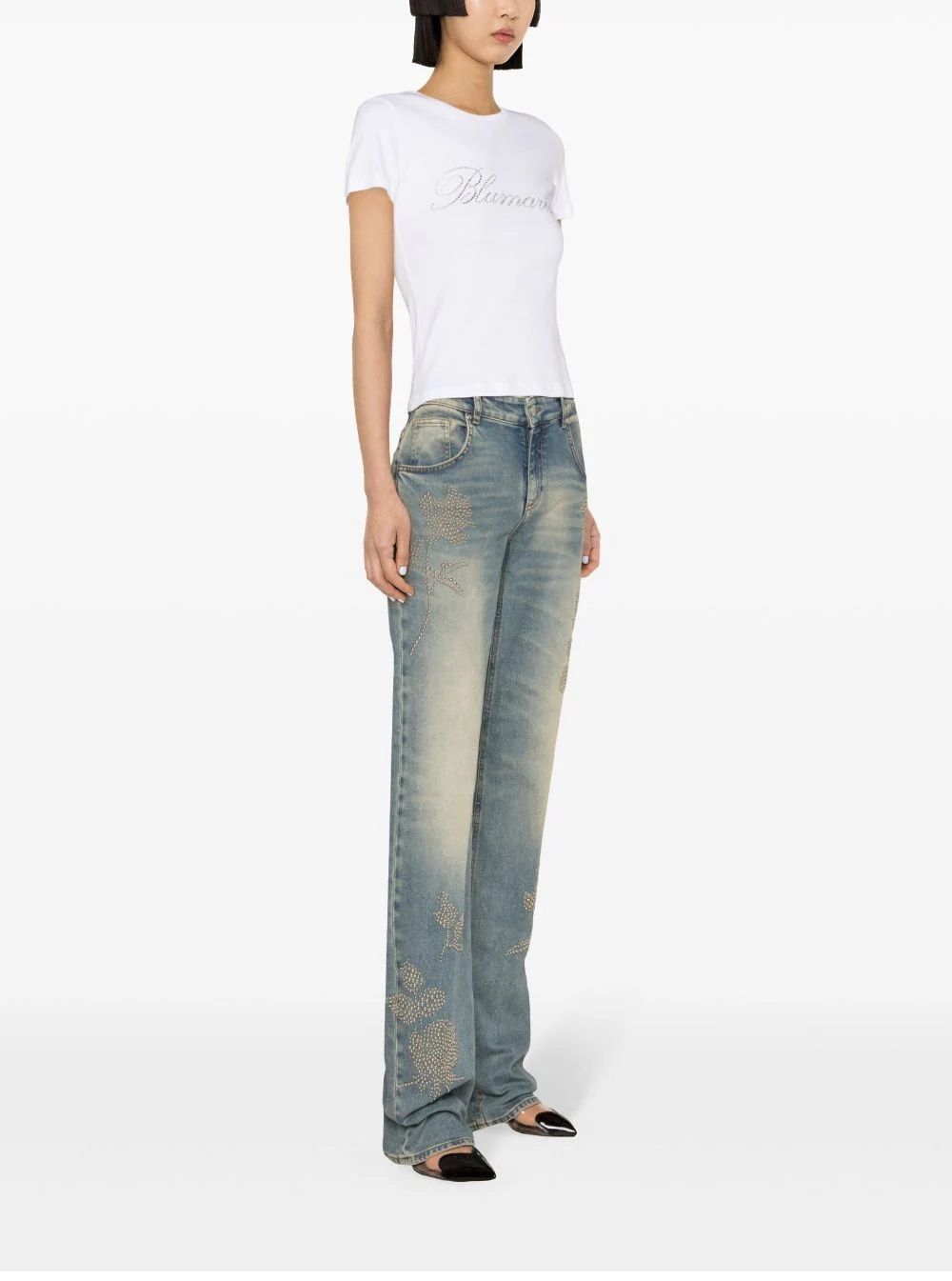 BLUMARINE  T-Shirt da Donna BLUMARINE in Cotone Bianco con Logo Italy