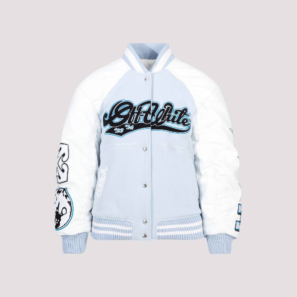 OFF-WHITE  Giacca Varsity in Pelle e Lana Blu Off-White 2025