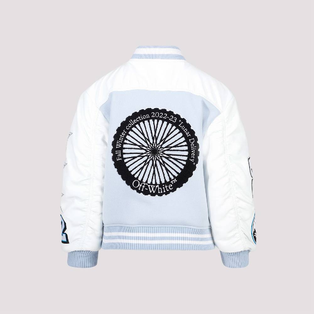 OFF-WHITE  Giacca Varsity in Pelle e Lana Blu Off-White 2025