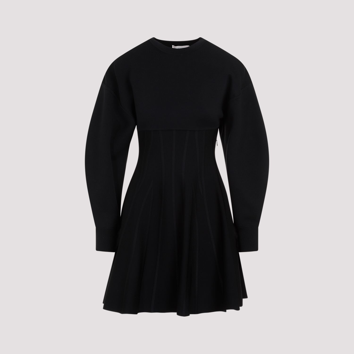 ALEXANDER MCQUEEN  Abito in Misto Lana Nero Alexander McQueen - Gonna a Campana a Righe Shopping Online