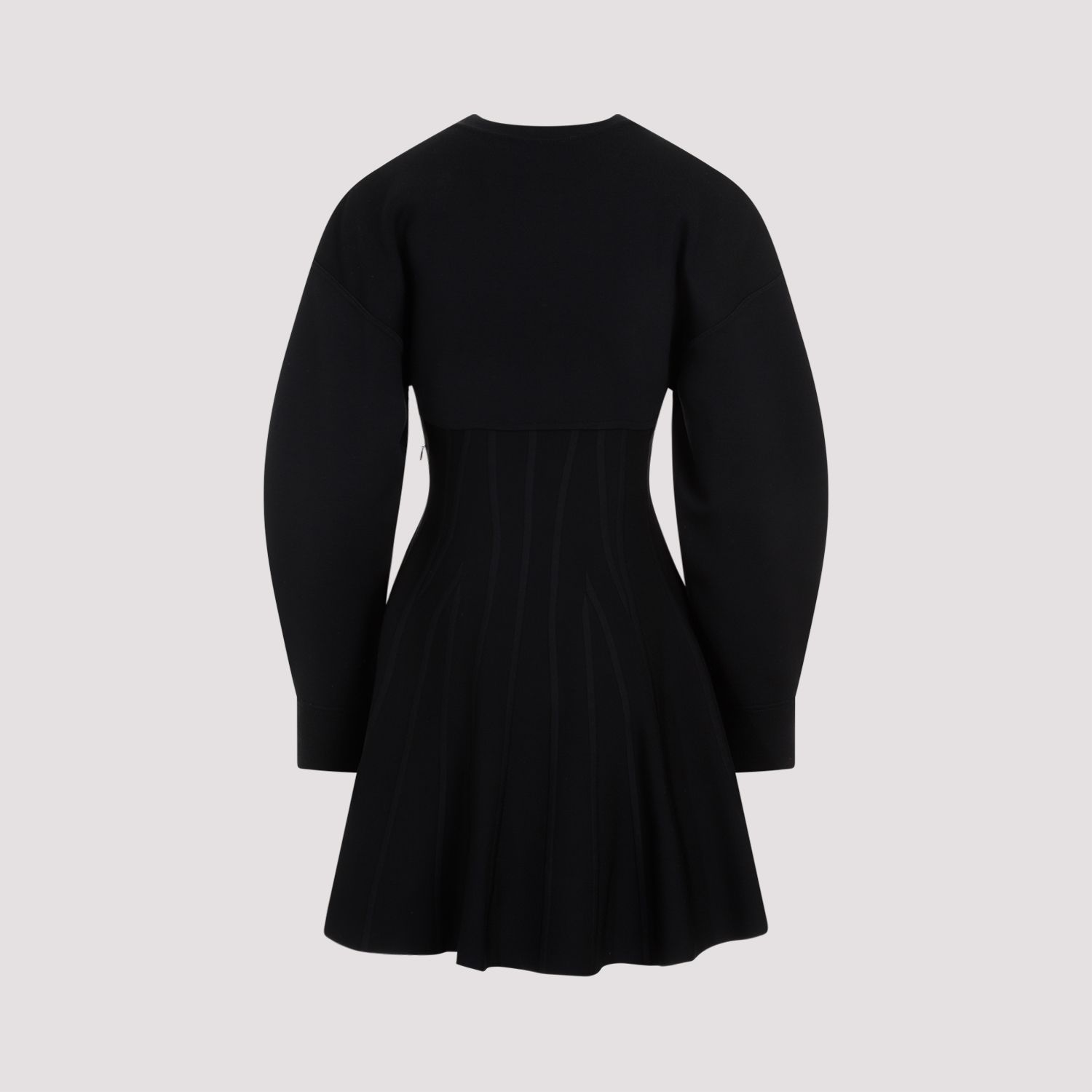 ALEXANDER MCQUEEN  Abito in Misto Lana Nero Alexander McQueen - Gonna a Campana a Righe Shopping Online