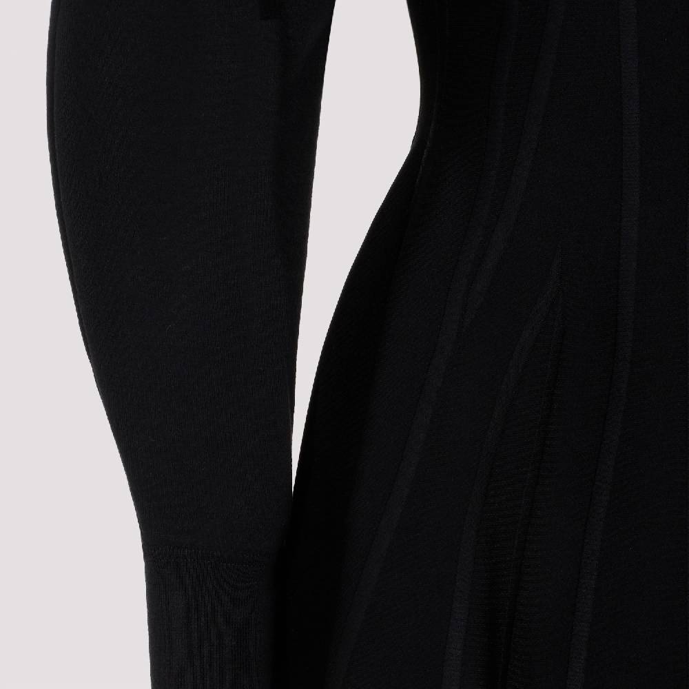 ALEXANDER MCQUEEN  Abito in Misto Lana Nero Alexander McQueen - Gonna a Campana a Righe Shopping Online