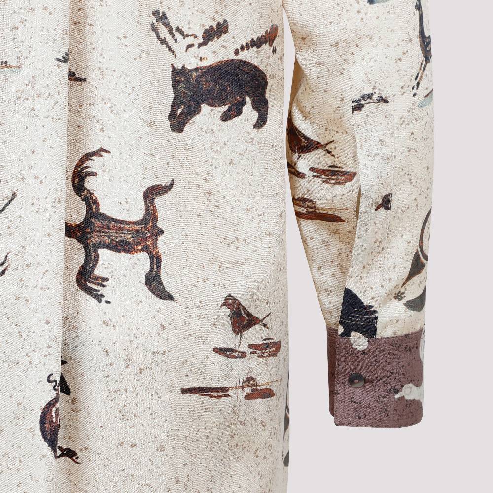 LOEWE  Camicia Oversize da Donna Loewe in Seta Beige con Stampa Animalier Sottocosto