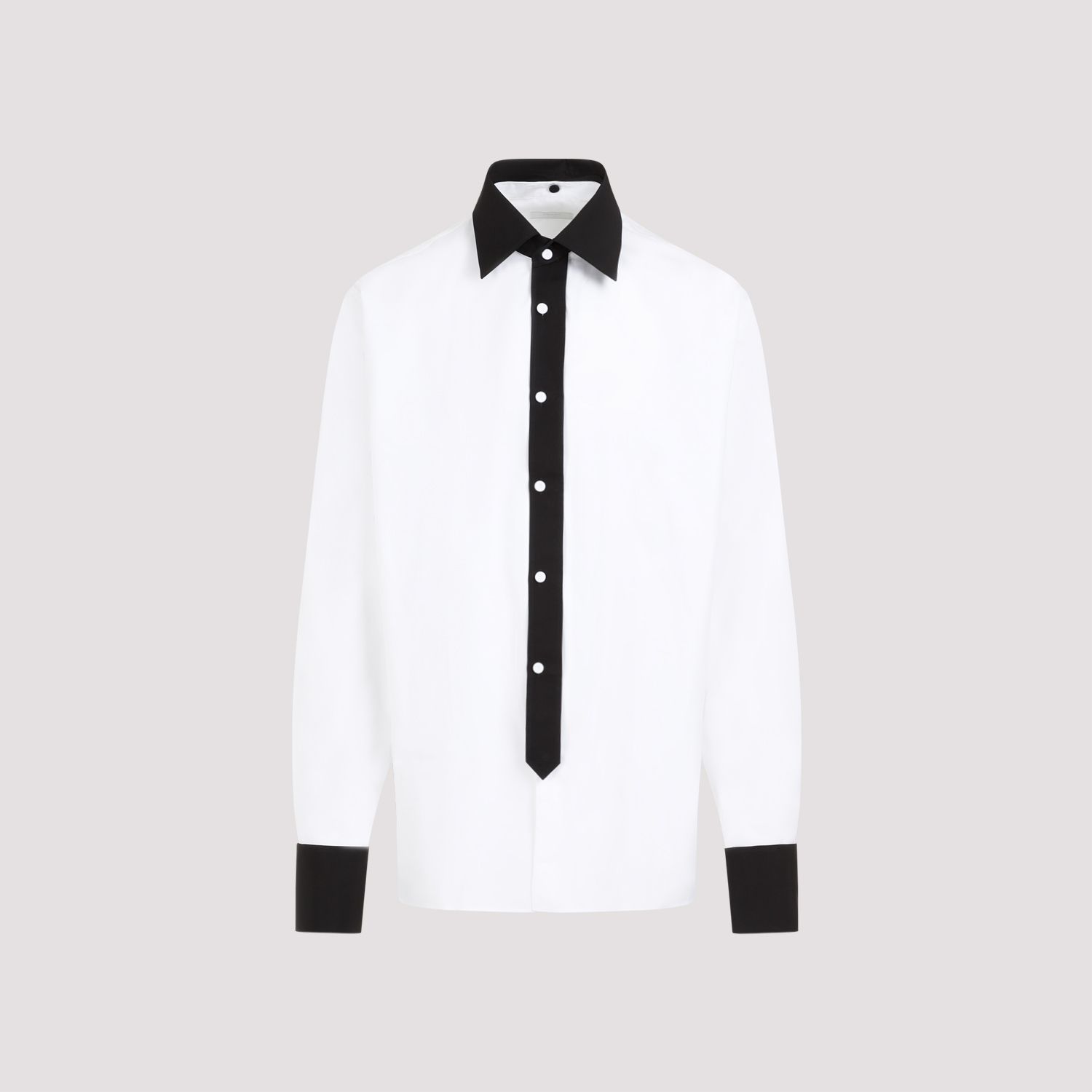 PRADA  Camicia Prada Uomo Cotone Bianco con Colletto a Contrasto Nero Offerta