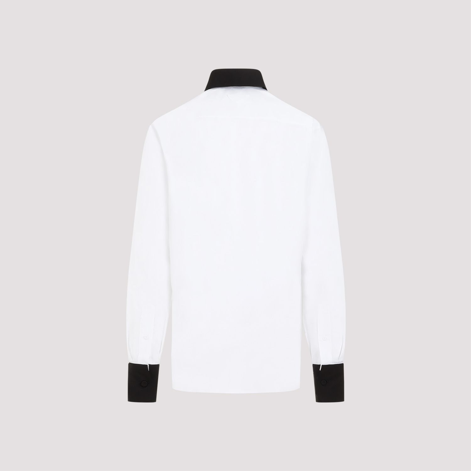PRADA  Camicia Prada Uomo Cotone Bianco con Colletto a Contrasto Nero Offerta