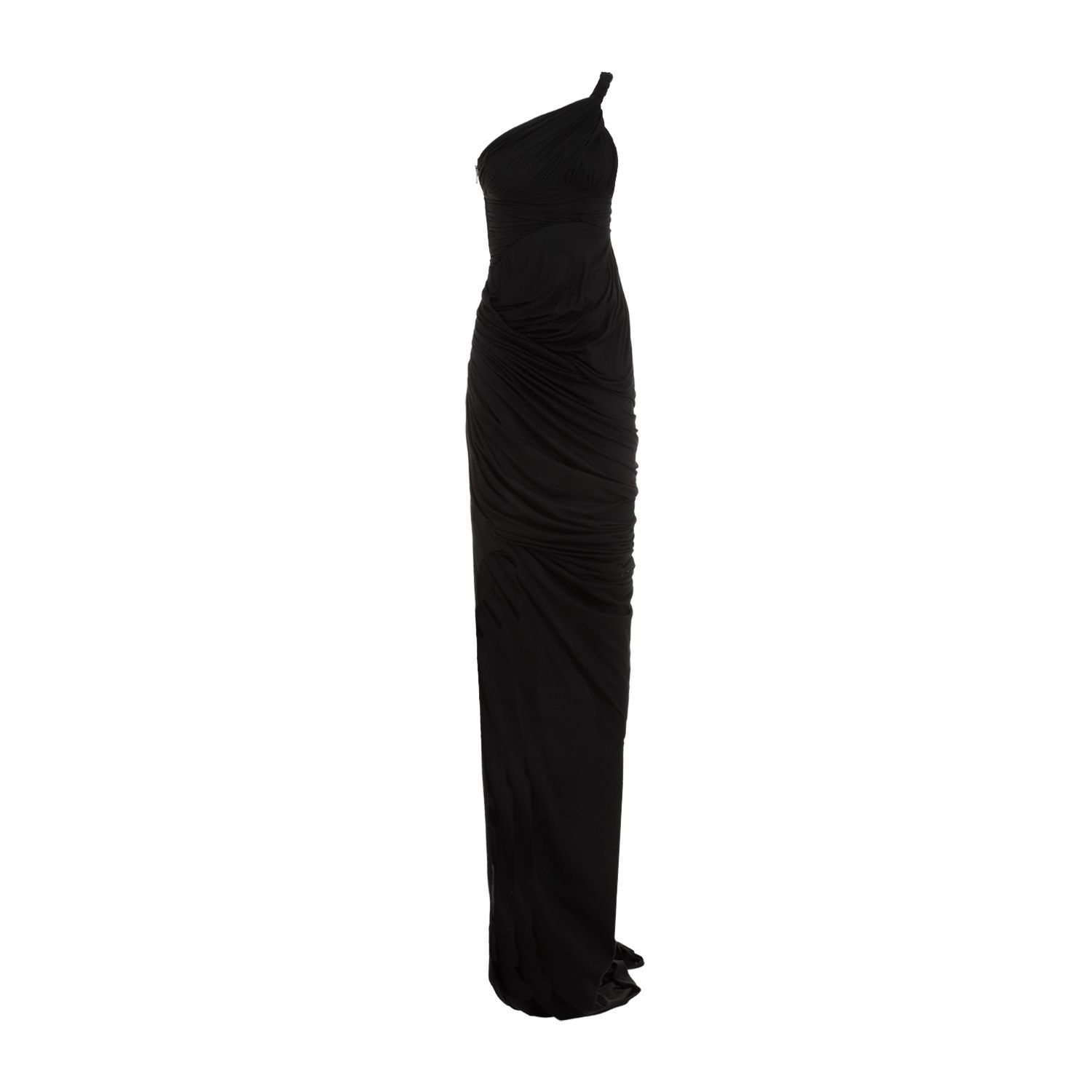 RICK OWENS  Abito Drappeggiato Monospalla Nero in Cotone di Rick Owens