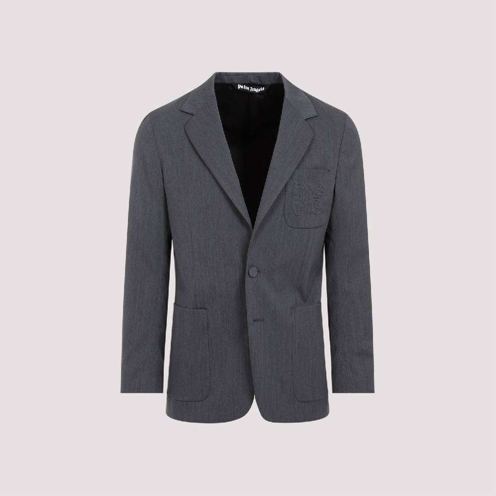 PALM ANGELS  Blazer Monogramma Grigio Chiaro Palm Angels - Uomo Poliestere e Lana Vendite Flash